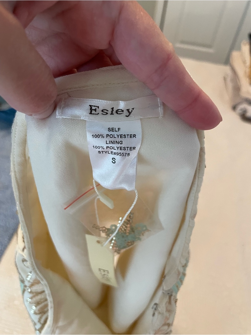 Esley Embroidered Scallop Mini Skirt in Aqua and Cream - Picture 3 of 3